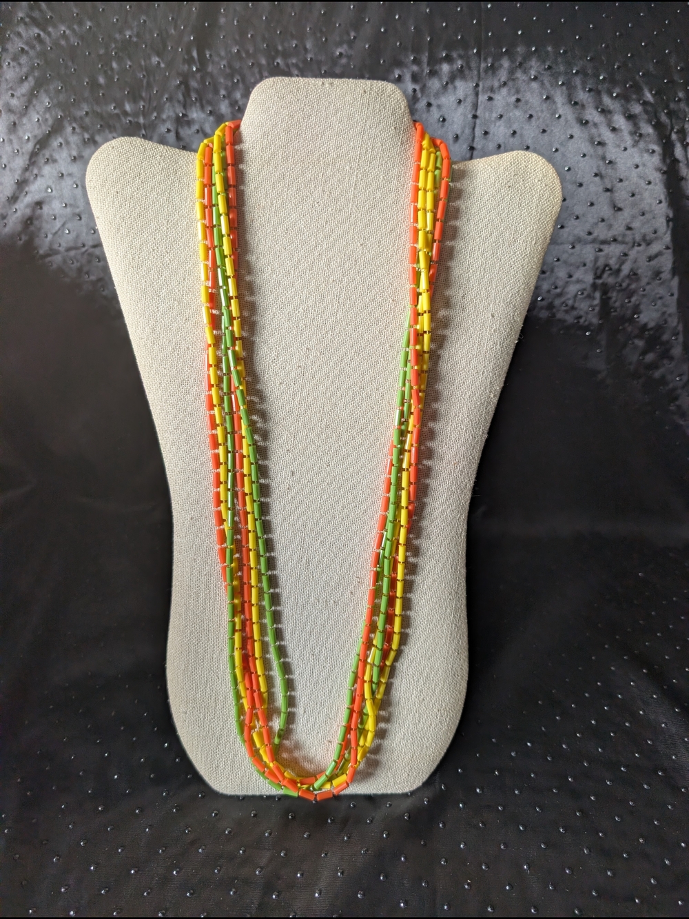 Sarah Coventry Vintage Multi-strand Neon Orange Yellow Green Beaded Necklace #74